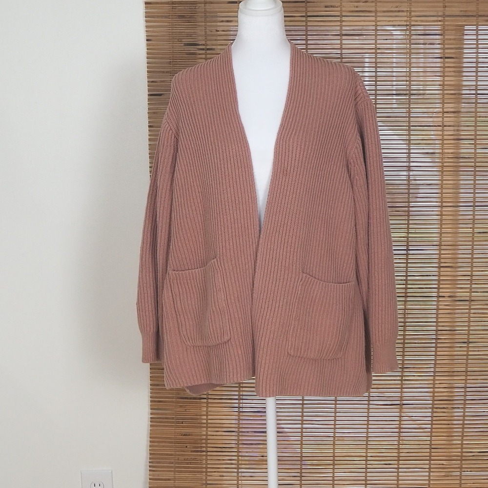 Madewell Nolan Ribbed Open Front Cardigan Womens 2X Dusky Rose Pink Mauve Pocket